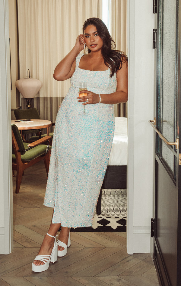 mumu eden midi dress Eden Midi Dress, in White Sparkle Sequin