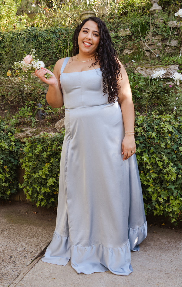 Clarissa Corset Dress ~ Steel Blue Luxe Satin – Show Me Your Mumu