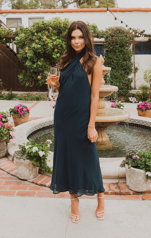 Jasmine Halter Midi Dress, in Emerald Chiffon, Size: XL | Show Me Your Mumu