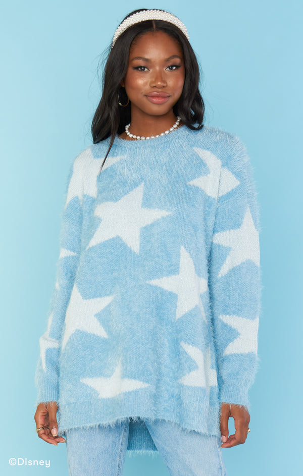 Fairy Godmother Sweater ~ Blue Fuzzy Star Knit