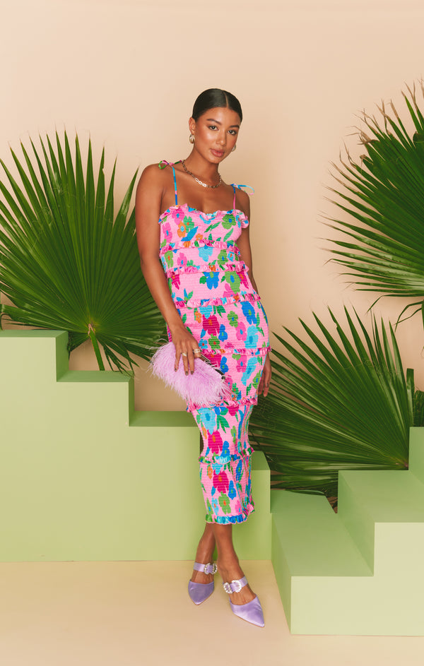 Stella Smocked Dress ~ Pink Piccadilly Floral – Show Me Your Mumu