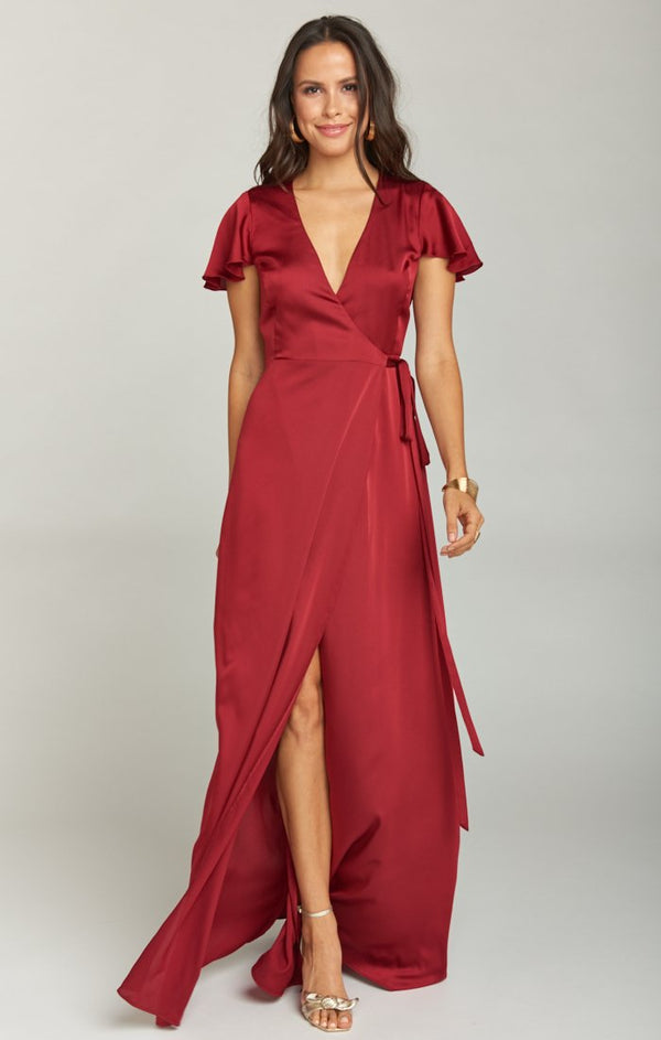 Show me your Mumu Noelle shops wrap maxi dress in Merlot NWT SZ L