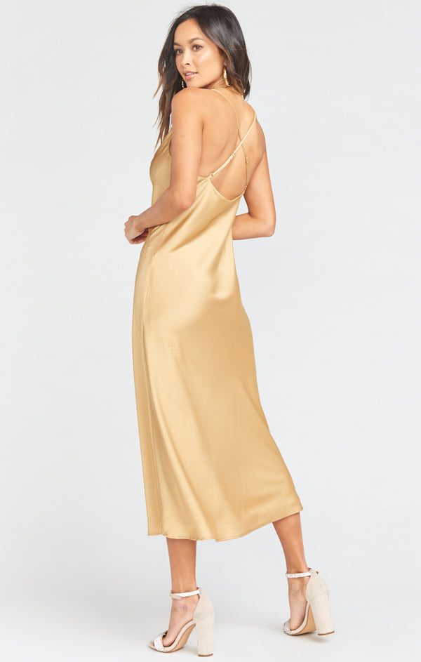 Show Me Your Mumu Verona Cowl Dress in True Gold Luxe outlet Satin