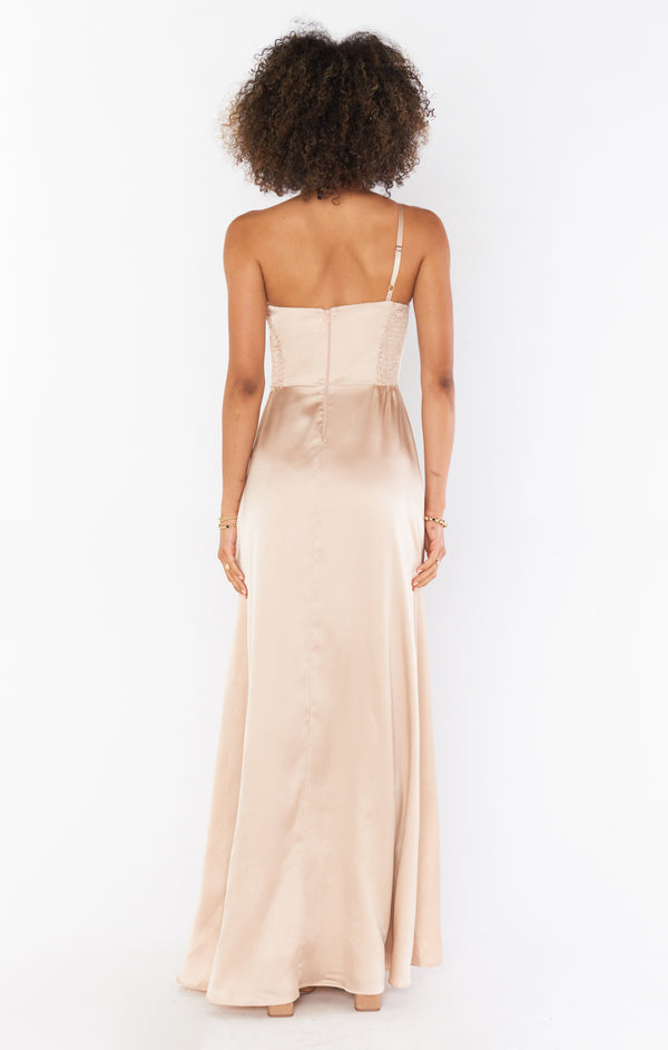 Shannon One Shoulder Dress ~ Champagne Luxe Satin – Show Me Your Mumu
