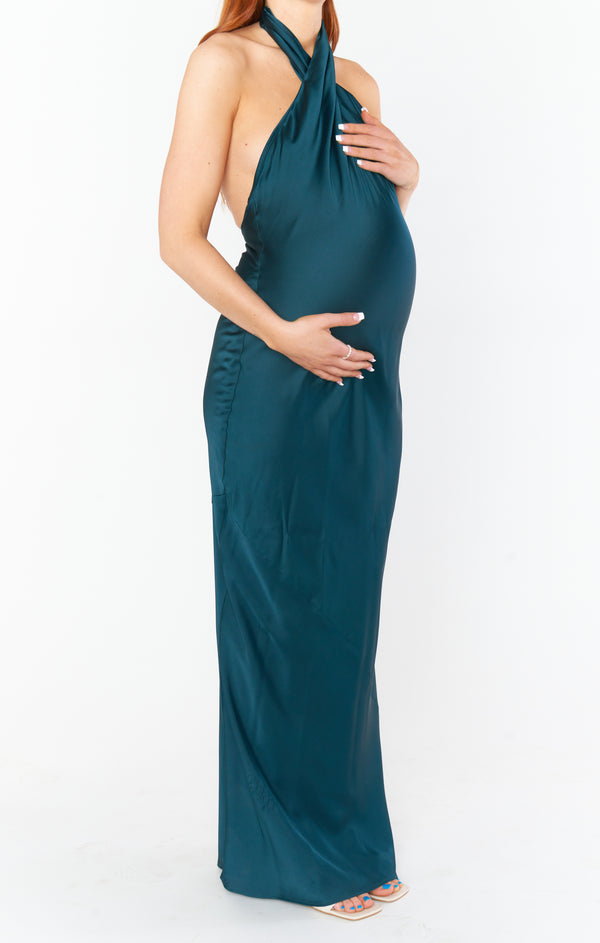 Jasmine Halter Maxi Dress ~ Deep Emerald Luxe Satin – Show Me Your Mumu