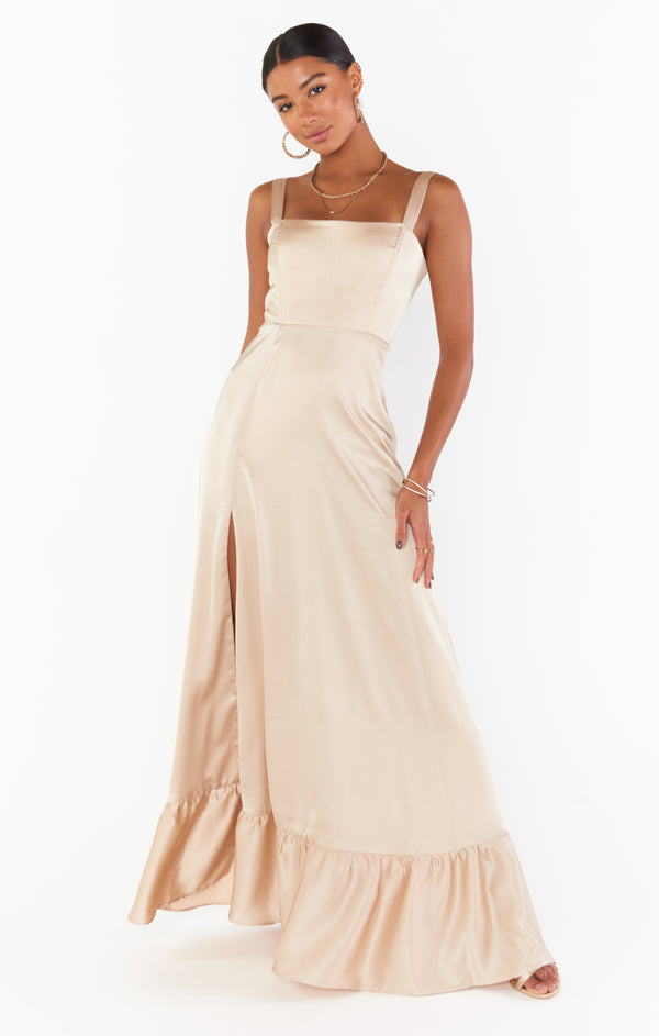Clarissa Corset Dress ~ Champagne Luxe Satin – Show Me Your Mumu