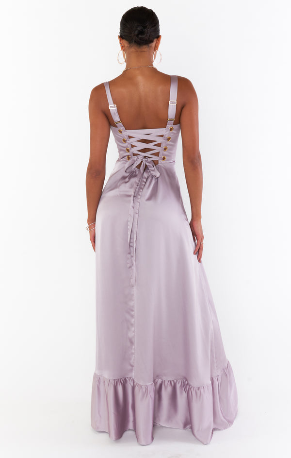Clarissa Corset Dress ~ Dusty Purple Luxe Satin – Show Me Your Mumu