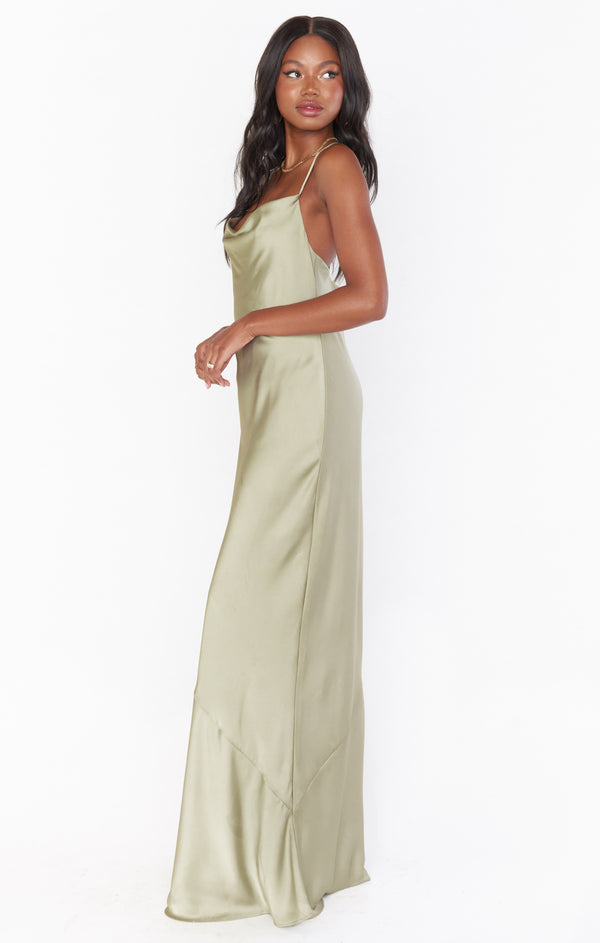 Tuscany Maxi Slip Dress ~ Moss Green Luxe Satin – Show Me Your Mumu