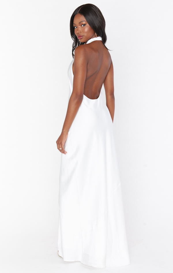 show me your mumu hallie halter dress Jasmine Halter Maxi Dress ~ Champagne Luxe Satin L
