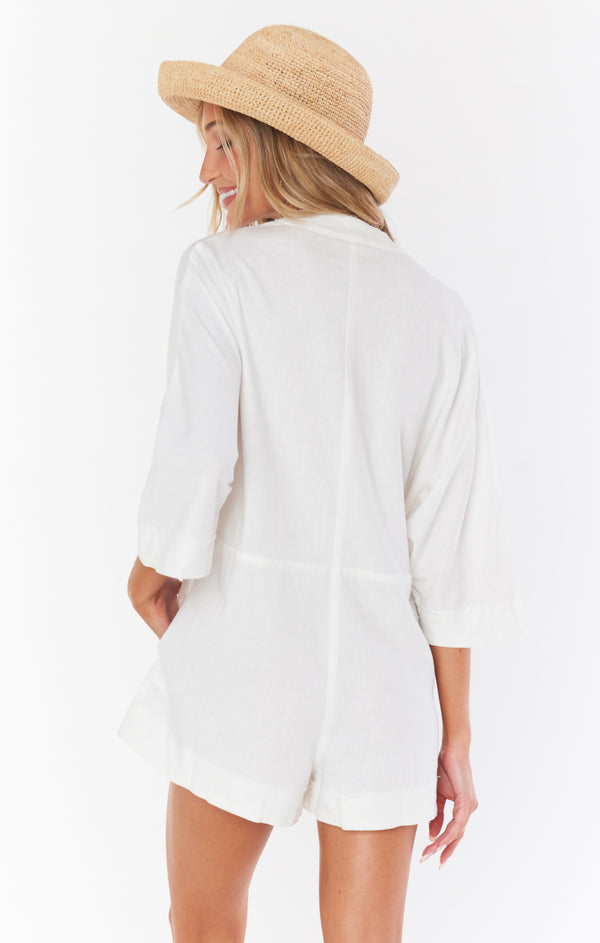 Show me your Mumu white linen blazer romper online S never worn NWOT