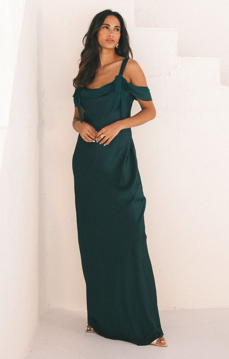 bella bridesmaid dress Maxi Dress, in Deep Emerald Luxe Satin | Show Me Your Mumu Checking out this Chic Navy Coast Petite Square Halter Neck Dress Primary colour:Black