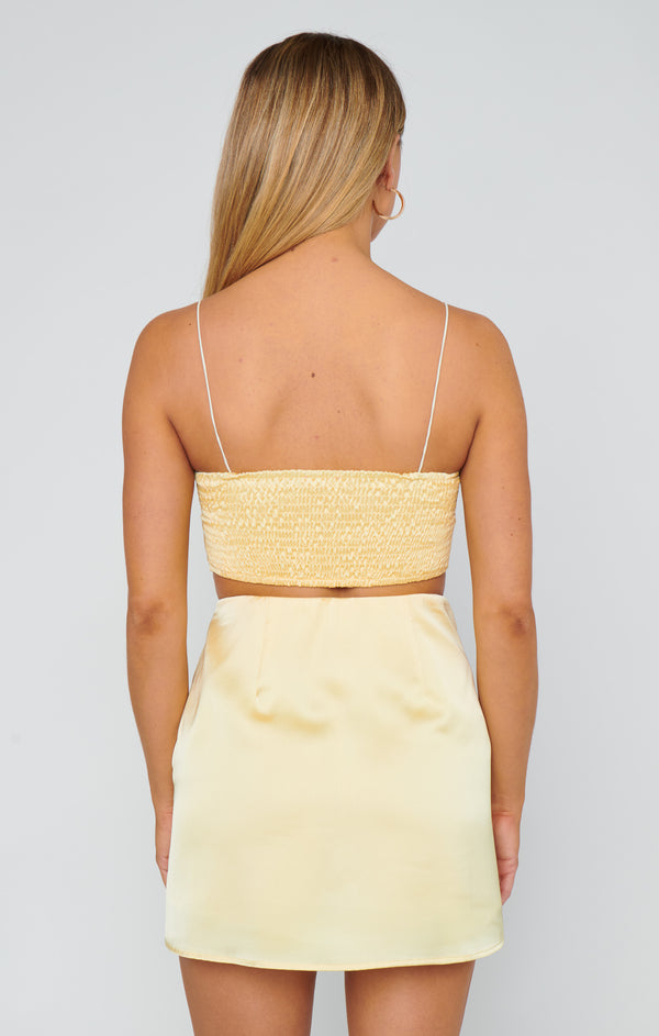 Tucker Top ~ Pale Yellow Luxe Satin – Show Me Your Mumu