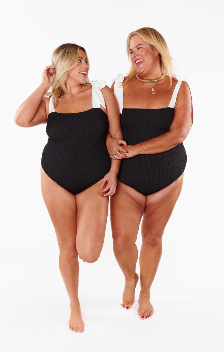 Hudson One Piece ~ Black Scrunch with White Bow – Show Me Your Mumu