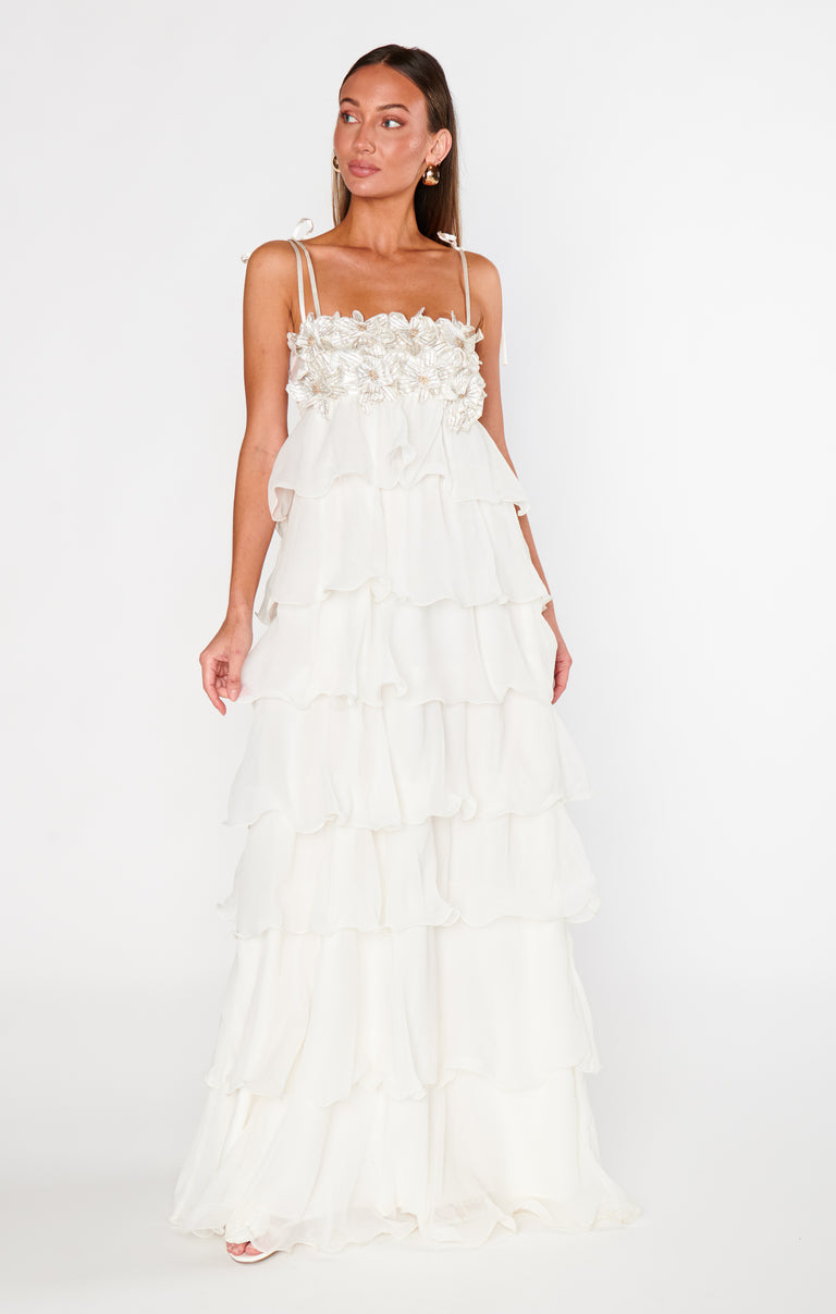 Gabriella Maxi Dress, in White Enchanted Embellishment, Size: XL