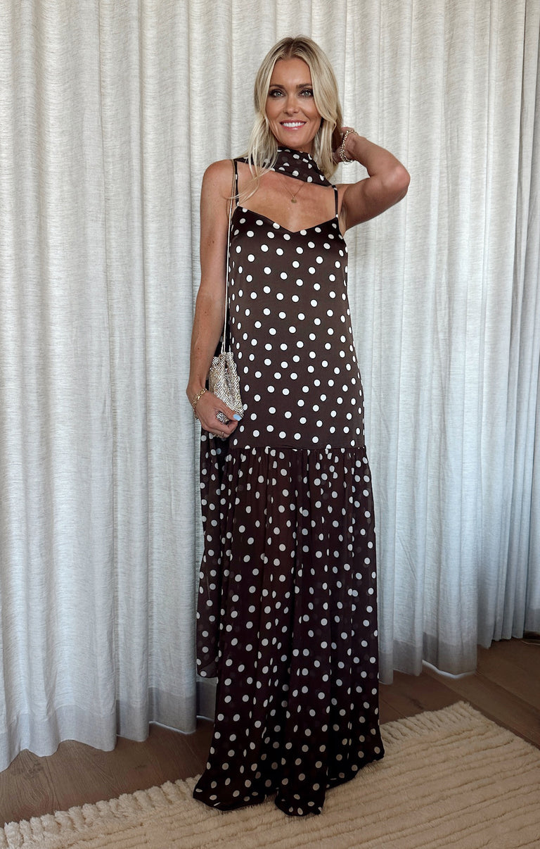Dalia Maxi Dress, in Chocolate Brown Polka Dot, Size: XL | Show Me Your Mumu | Wedding Attendee Dress Dalia Maxi Dress, in Chocolate Brown Polka Dot, Size: XL | Show Me Your Mumu | Wedding Attendee Dress