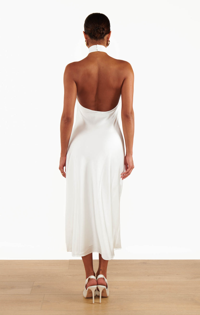Jasmine Halter Midi Dress, in Ivory Luxe Satin | Show Me Your Mumu Jasmine Halter Midi Dress, in Ivory Luxe Satin | Show Me Your Mumu