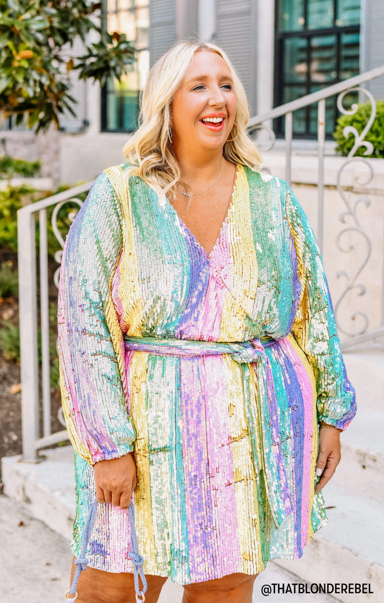 Wear Me Out Dress ~ Rainbow Stripe Sequins Show Me Your Mumu Wear Me Out Dress ~ Rainbow Stripe Sequins Show Me Your Mumu