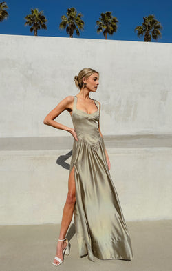 Abigail Maxi Dress ~ Moss Green Luxe Satin