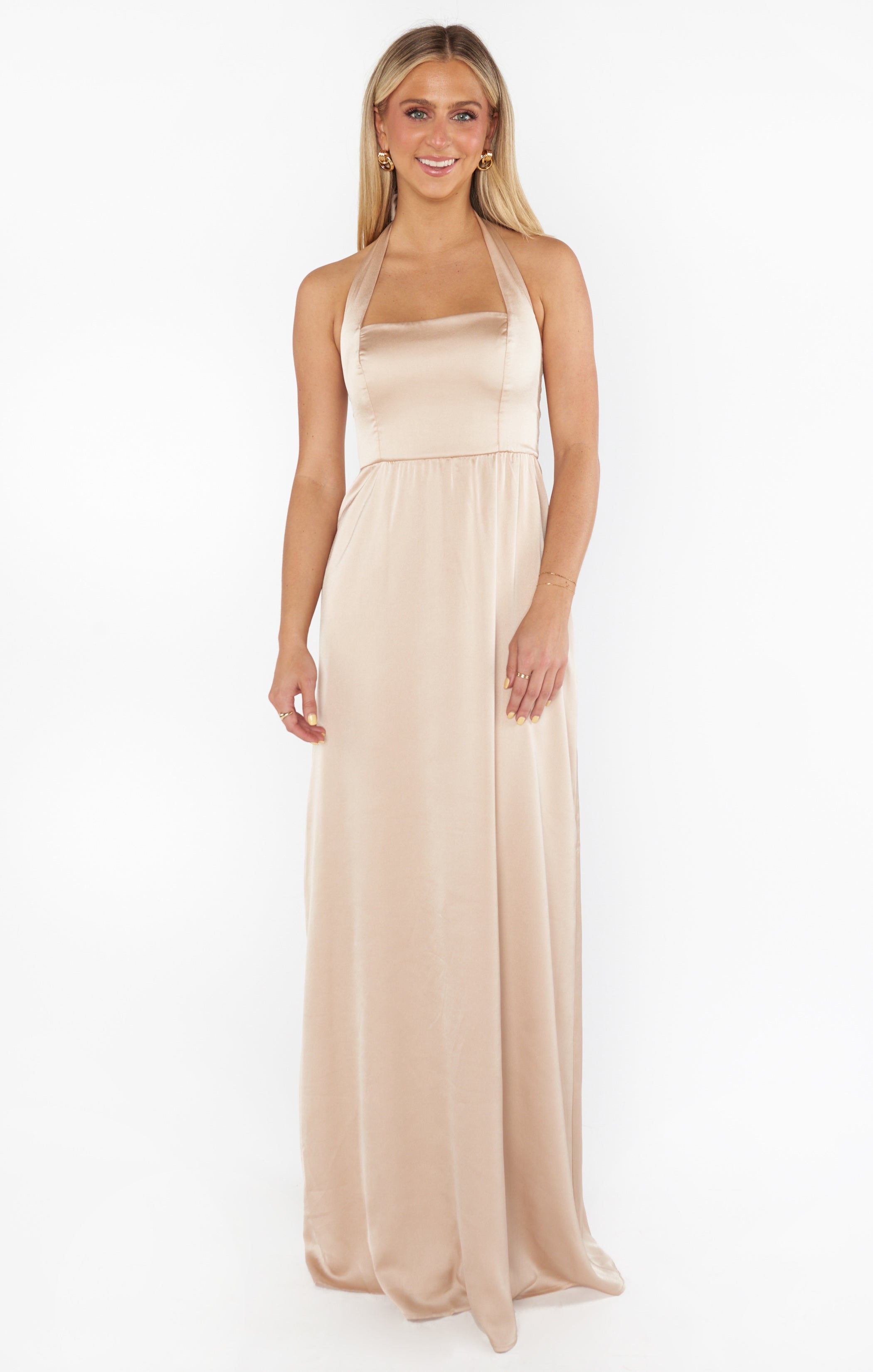 Hazel Halter Maxi Dress ~ Champagne Luxe Satin Show Me Your Mumu Hazel Halter Maxi Dress ~ Champagne Luxe Satin Show Me Your Mumu