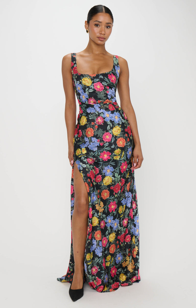 significant other printed lana maxi dress Lana Maxi Dress ~ Charm Peony Black Luxe Satin – Show Me Your Mumu