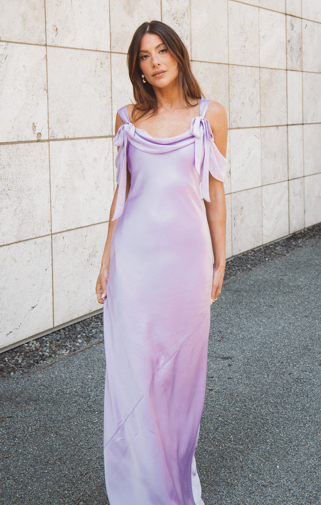 Bella Maxi Dress Lavender Luxe Satin – Show Me Your Mumu