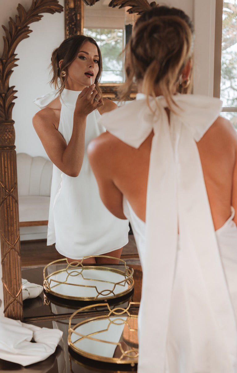 Lisa Mini Dress ~ Ivory Luxe Satin