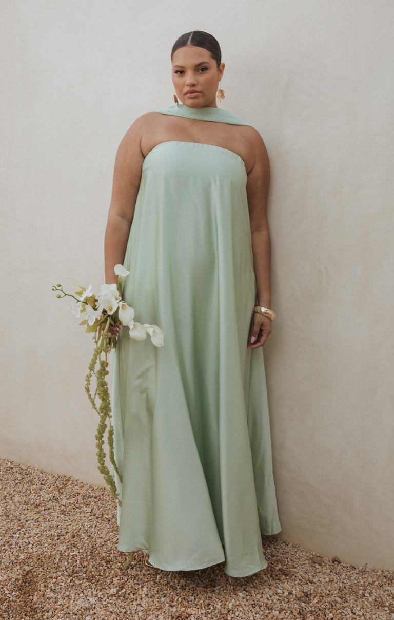 Tinsley Tube Dress, in Pistachio Luxe Satin, Size: XS | Show Me Your Mumu