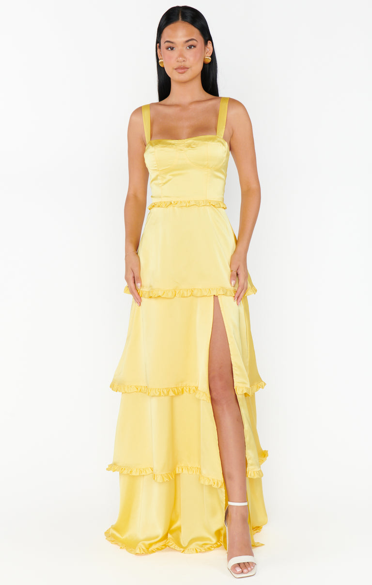 Lady Corset Dress ~ Yellow Luxe Satin XL Lady Corset Dress ~ Yellow Luxe Satin XL