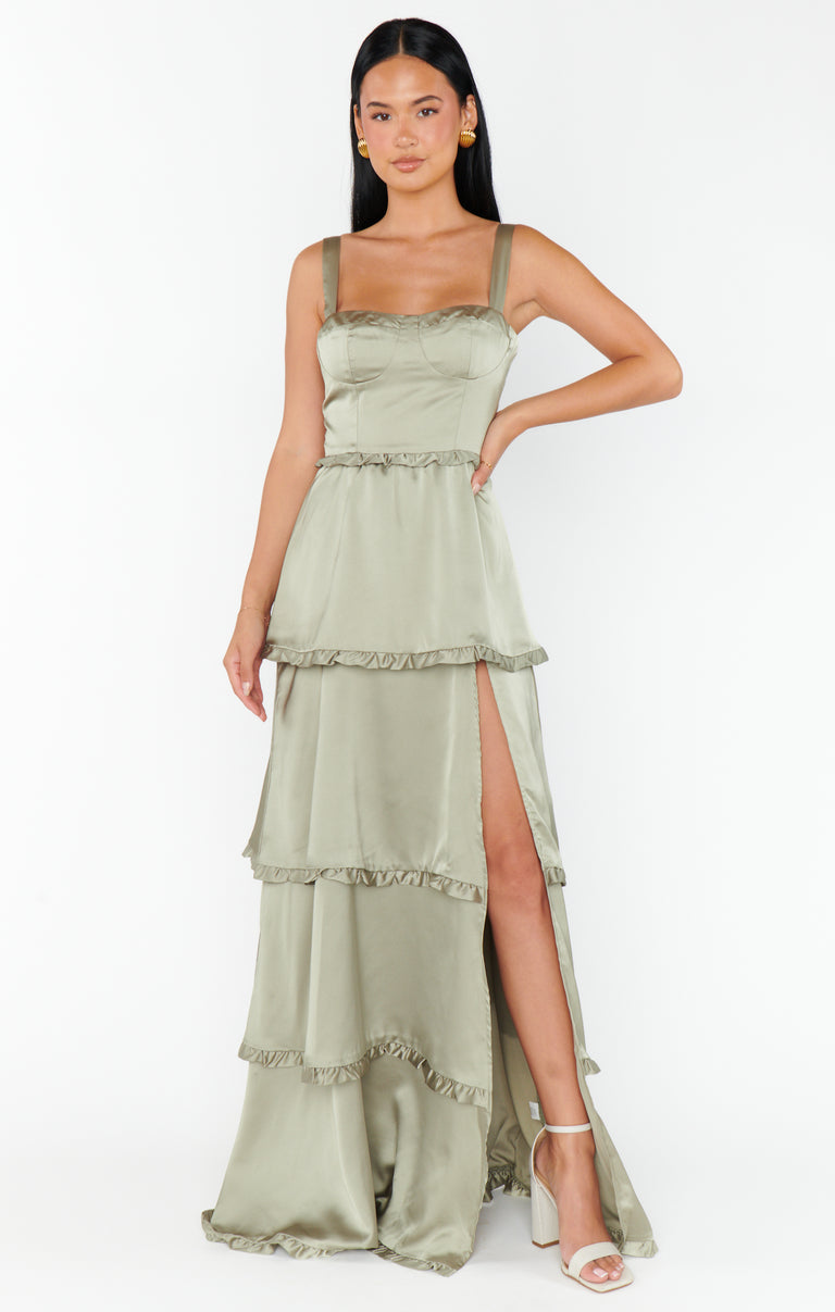 Lady Corset Dress ~ Moss Green Luxe Satin XL