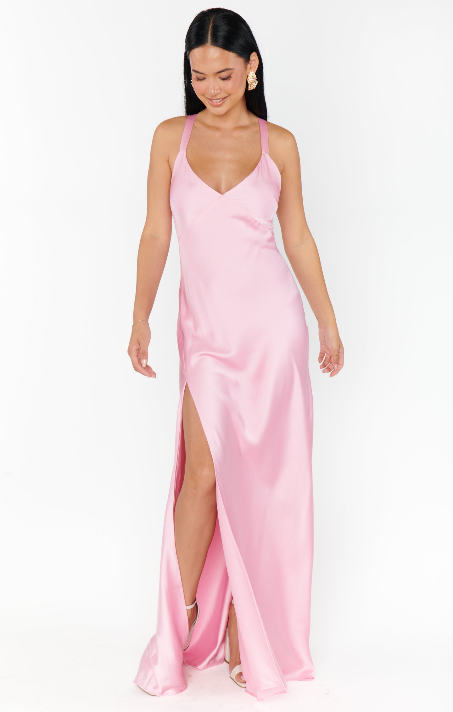 Anderson Maxi Dress ~ Light Pink Luxe Satin L