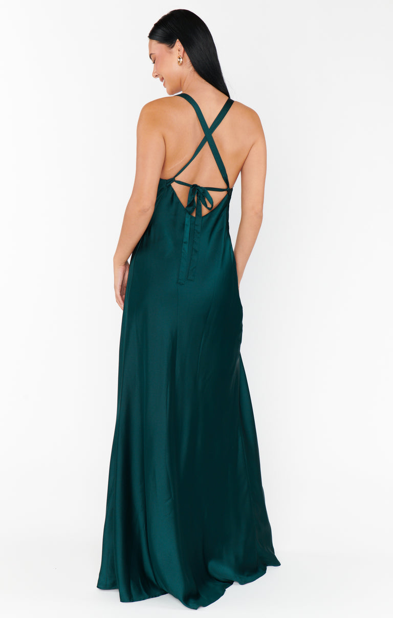 Anderson Maxi Dress, in Deep Emerald Luxe Satin, Size: Medium | Show Me Your Mumu Anderson Maxi Dress, in Deep Emerald Luxe Satin, Size: Medium | Show Me Your Mumu