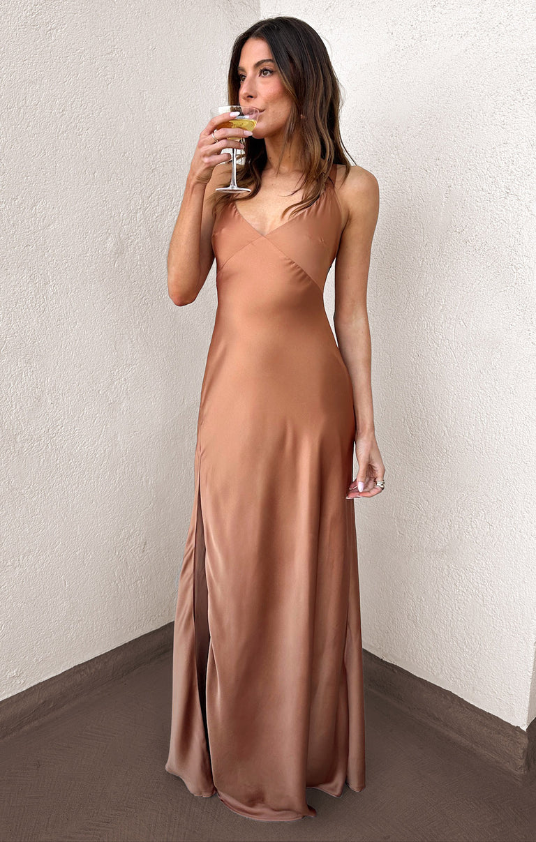 Anderson Maxi Dress, in Copper Luxe Satin, Size: XL | Show Me Your Mumu