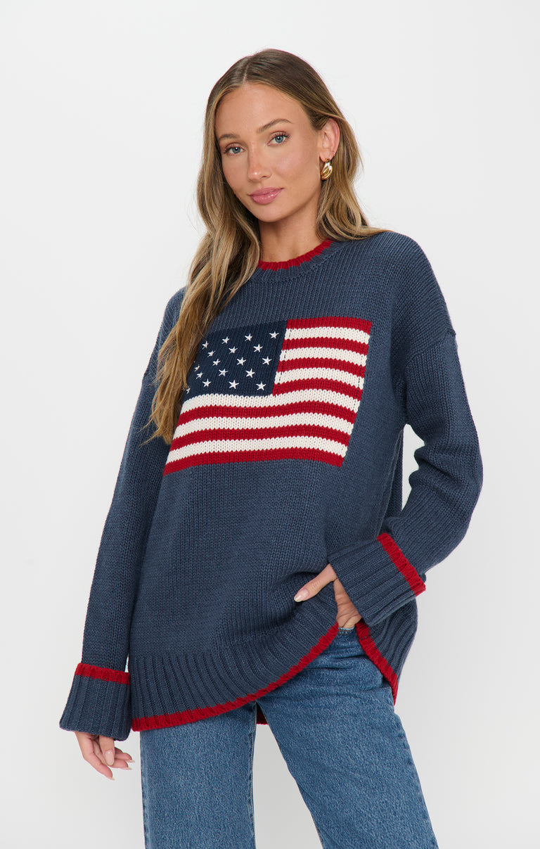 Fireside Sweater ~ American Flag Navy Knit – Show Me Your Mumu