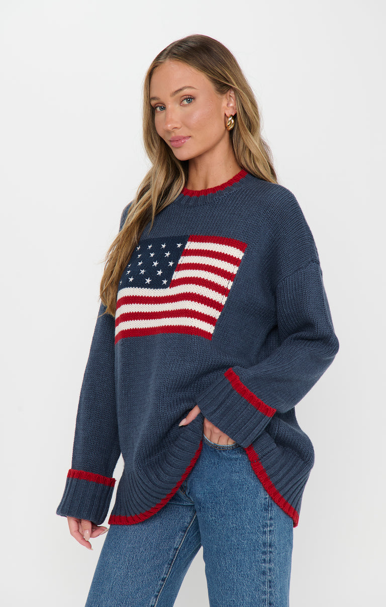 Fireside Sweater ~ American Flag Navy Knit – Show Me Your Mumu