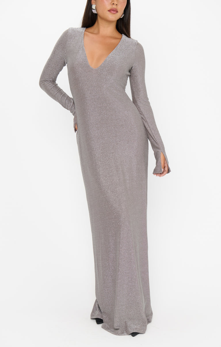 Lopez Maxi Dress, in Silver Stretch, Size: Large | Show Me Your Mumu