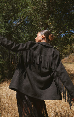 Sierra Fringe Jacket ~ Black Faux Suede