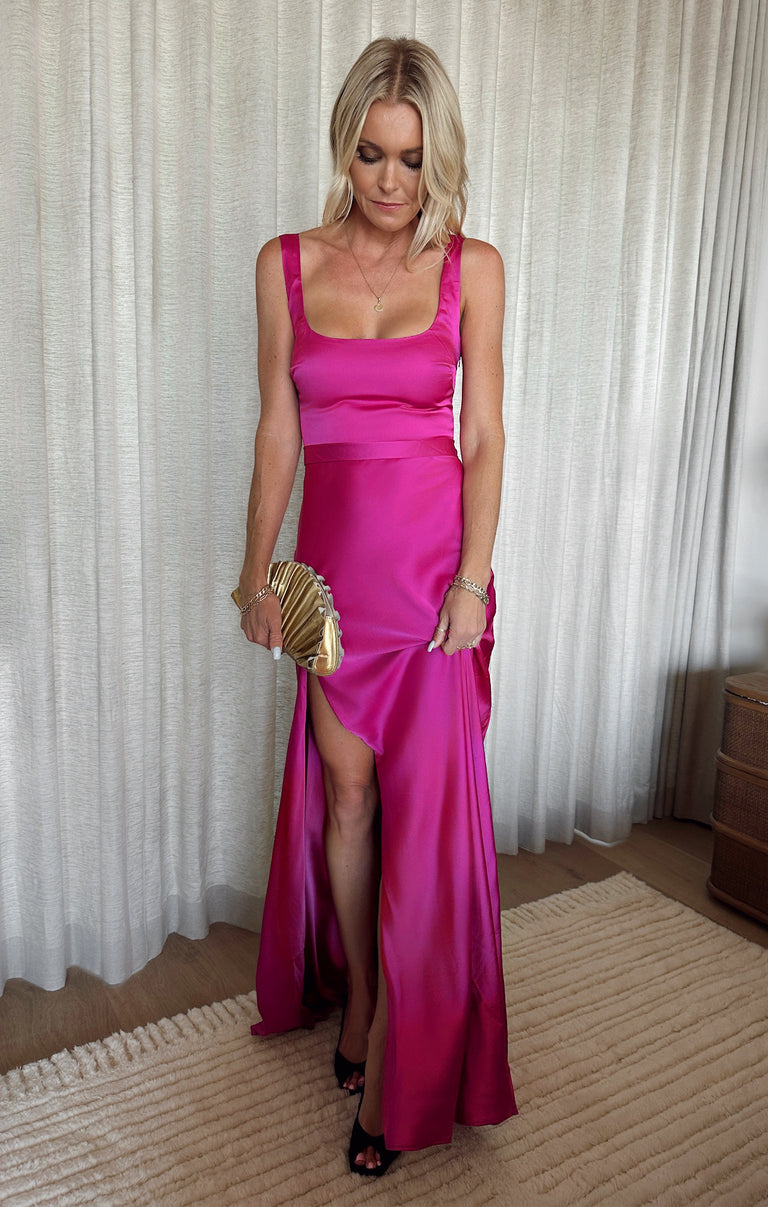 Lana Maxi Dress, in Rich Magenta Luxe Satin | Show Me Your Mumu | Bridesmaid Dresses & Wedding Attendee Dress