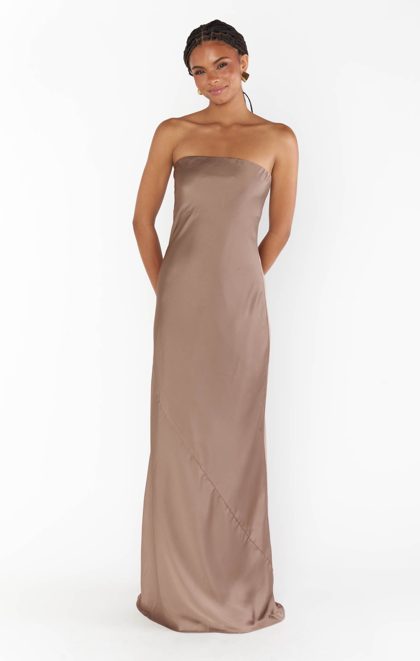 Taylor Tube Maxi Dress, in Dune Luxe Satin, Size: Large | Show Me Your Mumu