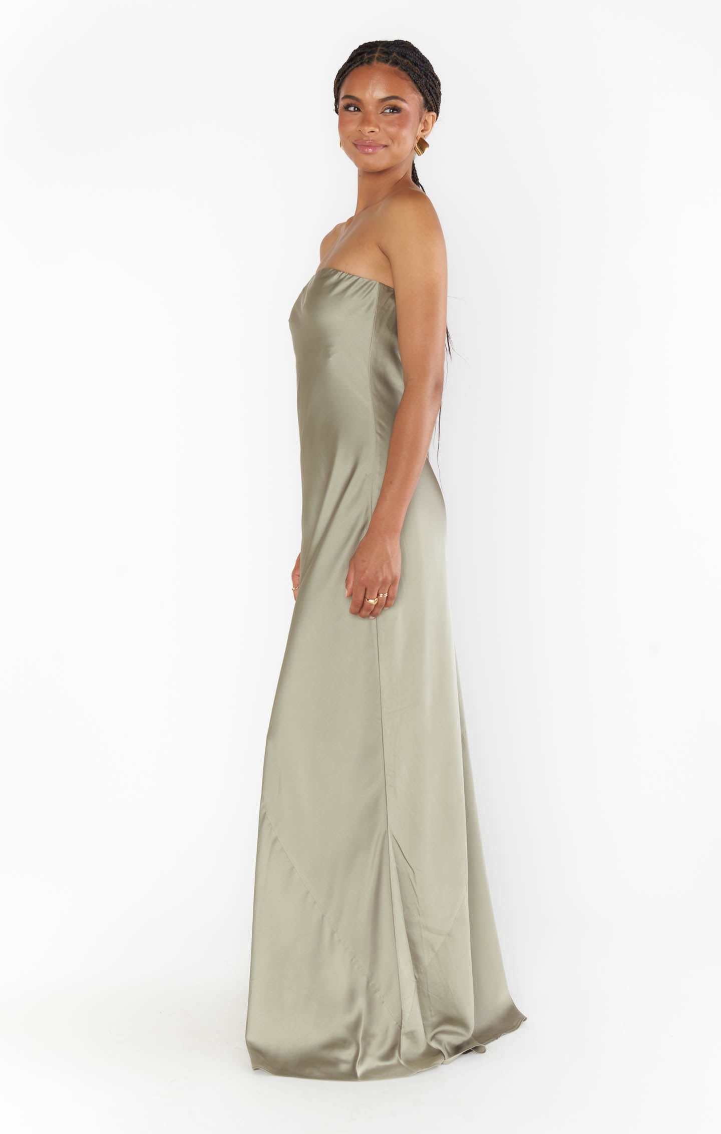 Taylor Tube Maxi Dress, in Moss Green Luxe Satin, Size: Medium | Show Me Your Mumu