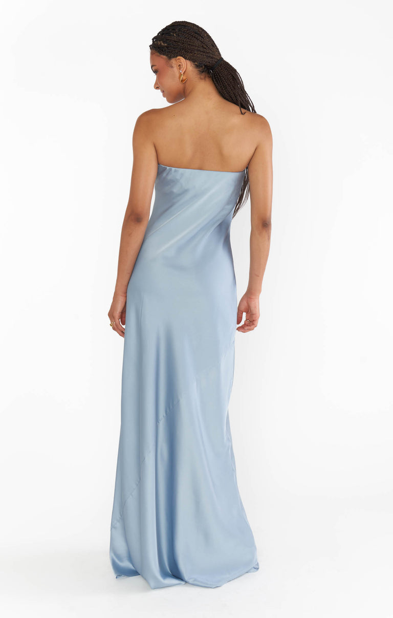Taylor Tube Maxi Dress, in Steel Blue Luxe Satin, Size: Medium | Show Me Your Mumu