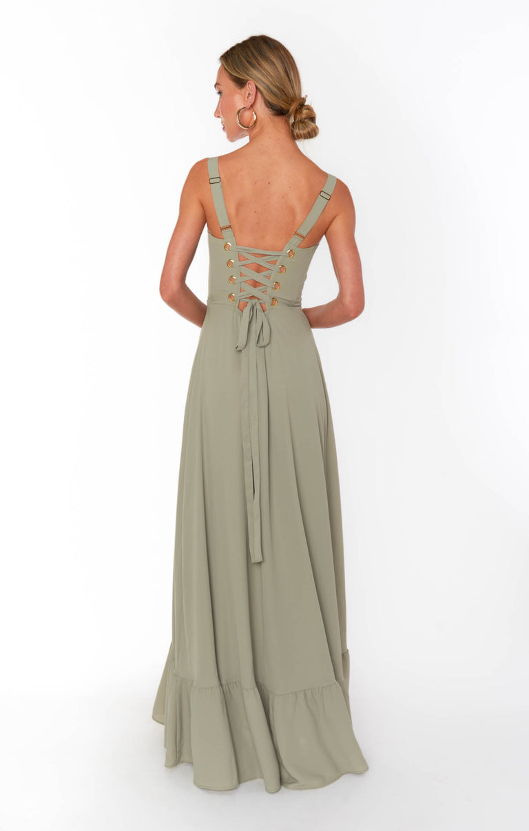 Clarissa Corset Dress, in Moss Green Crisp, Size: Small | Show Me Your Mumu