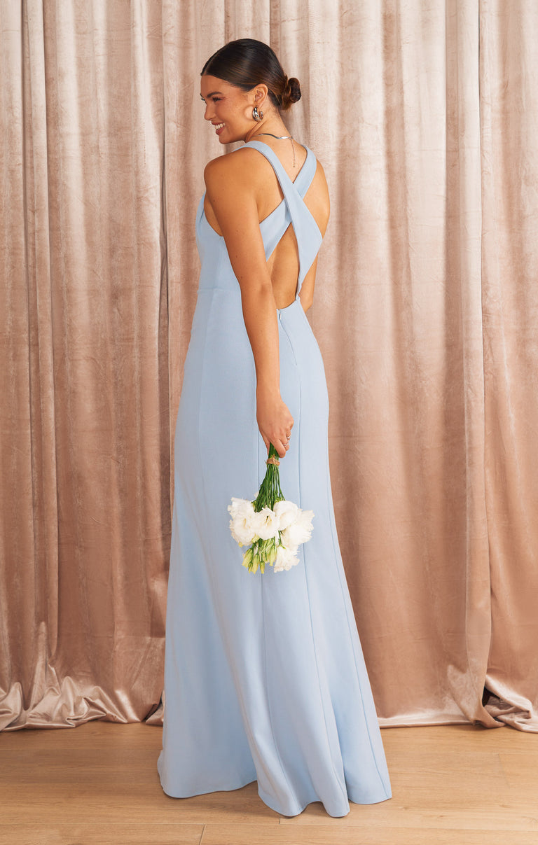 Rachel Maxi Dress, in Steel Blue Stretch, Size: Medium | Show Me Your Mumu
