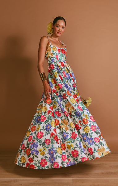 Juliet Maxi Dress ~ Charm Peony White Taffeta – Show Me Your Mumu