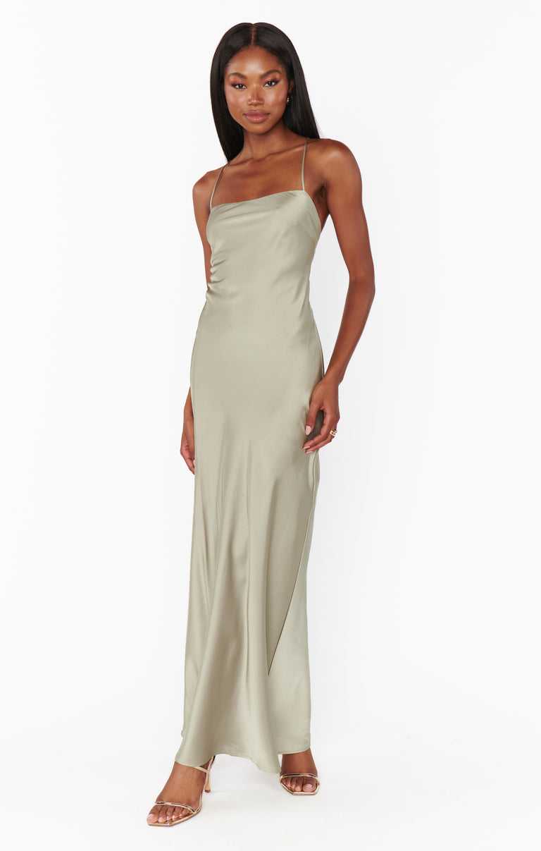 Dani Slip Dress ~ Moss Green Luxe Satin S