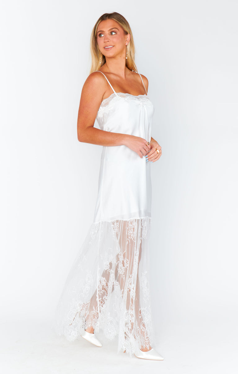 fitted lace wedding dress Celine Dress, in Ivory Luxe Satin