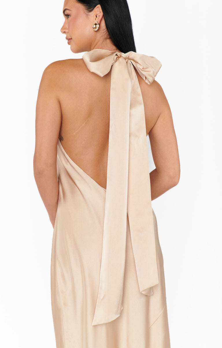 Lisa Maxi Dress ~ Champagne Luxe Satin  Show Me Your Mumu