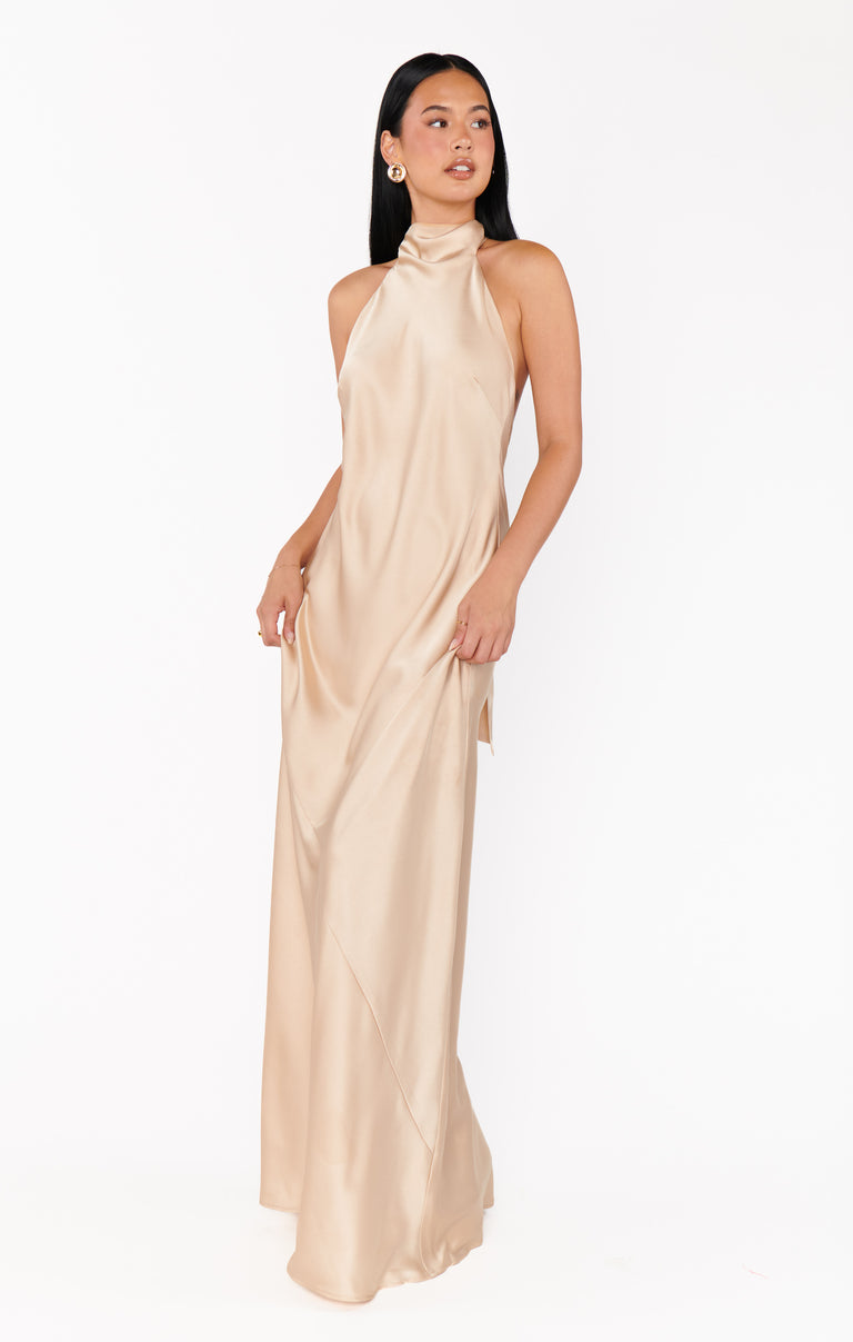 Lisa Maxi Dress ~ Champagne Luxe Satin – Show Me Your Mumu