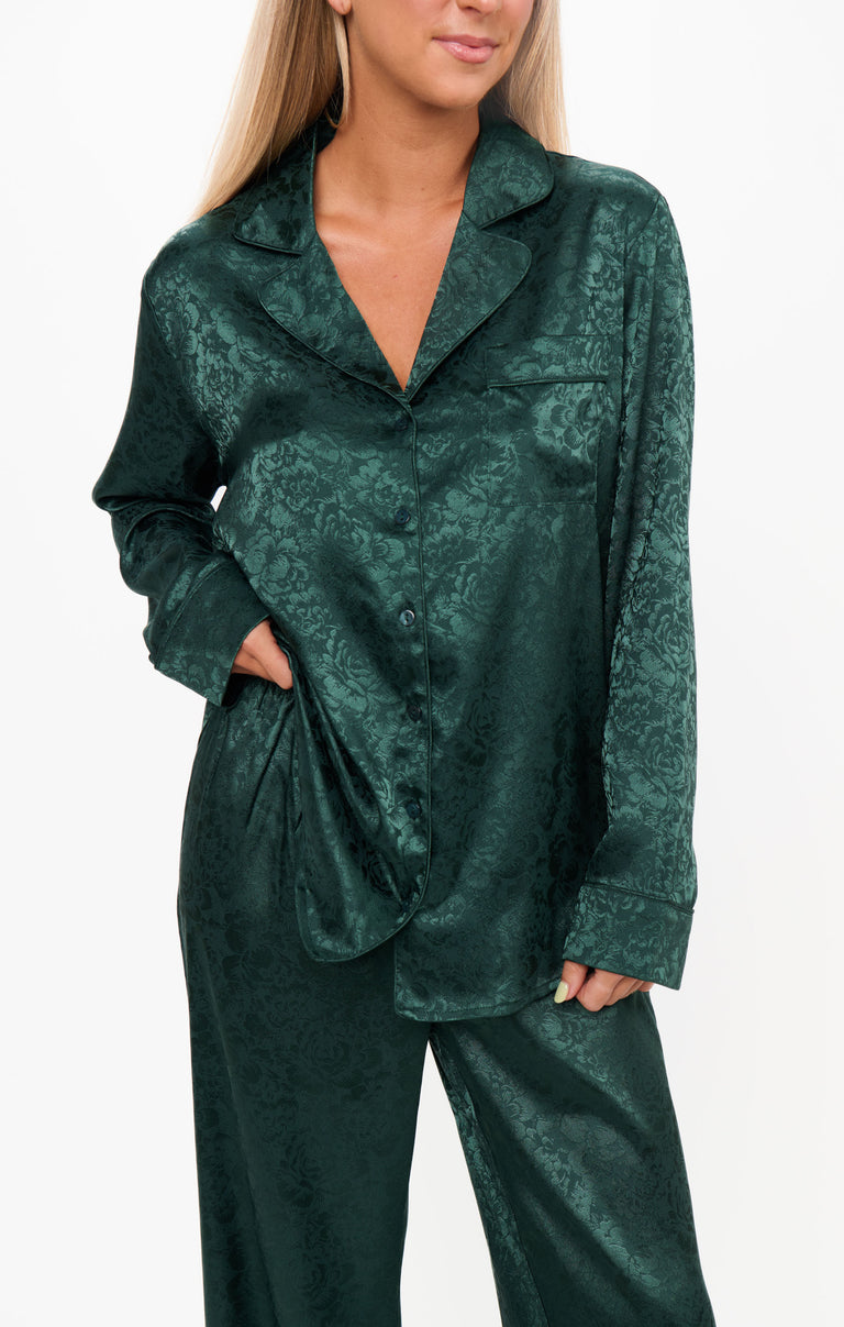 Classic PJ Set ~ Forest Green Floral Silky