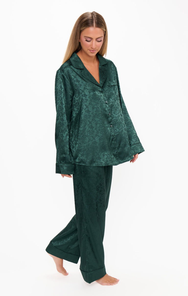 Classic PJ Set ~ Forest Green Floral Silky
