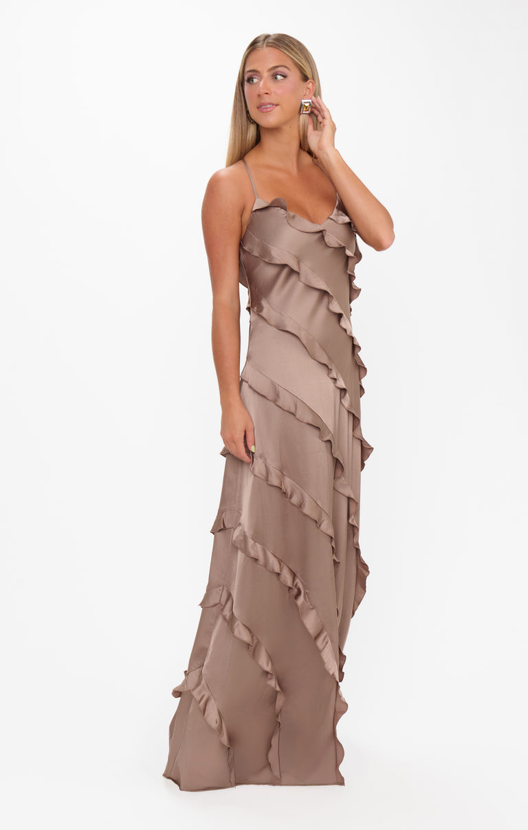 Romance Ruffle Dress ~ Black Luxe Satin